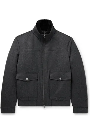 CANALI Shearling-Trimmed Padded Wool-Flannel Bomber Jacket - Men - - IT 58