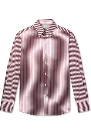 Brunello Cucinelli Button-Down Collar Striped Cotton-Poplin Shirt - Men - - M