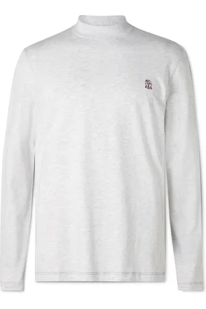 Brunello Cucinelli Logo-Embroidered Mélange Cotton-Jersey Mock-Neck T-Shirt - Men - - M