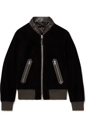 Tom Ford Full-Grain Leather-Trimmed Velvet Bomber Jacket - Men - - IT 58