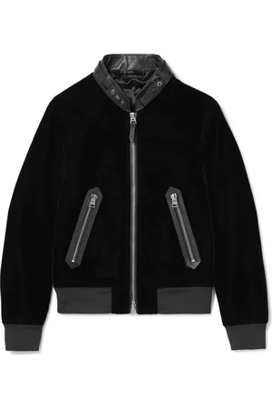 Tom Ford Full-Grain Leather-Trimmed Velvet Bomber Jacket - Men - - IT 58