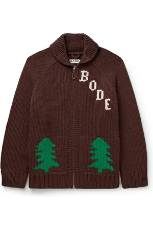 BODE Fir Shawl-Collar Intarsia Wool Zip-Up Cardigan - Men - - S