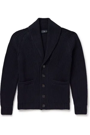 Dunhill Shawl-Collar Ribbed Cotton and Cashmere-Blend Cardigan - Men - - XL