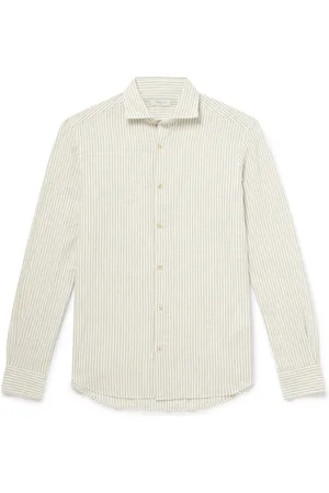 Boglioli Striped Cotton and Linen-Blend Shirt - Men - - EU 43