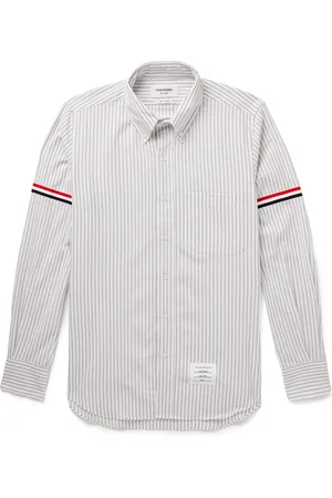 Thom Browne Button-Down Collar Grosgrain-Trimmed Striped Cotton-Voile Shirt - Men - - 5