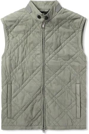 BRIONI Leather-Trimmed Quilted Padded Suede Gilet - Men - - IT 52