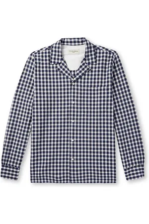 OFFICINE GENERALE Luis Convertible-Collar Gingham Cotton-Seersucker Shirt - Men - - L