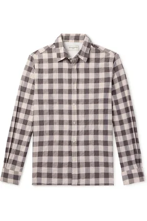 OFFICINE GENERALE Alex Checked Crinkled Cotton-Blend Shirt - Men - - S