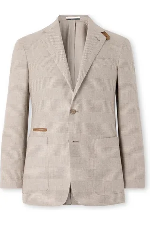Dunhill Cavendish Suede-Trimmed Prince of Wales Checked Wool, Silk and Cashmere-Blend Blazer - Men - - IT 50