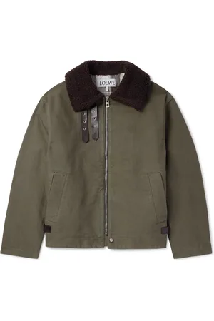 Loewe Shearling and Leather-Trimmed Garment-Dyed Cotton-Twill Jacket - Men - - IT 50