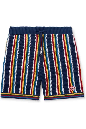 Casablanca Logo-Appliquéd Striped Crocheted Cotton-Blend Drawstring Shorts - Men - - XL