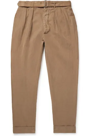 OFFICINE GENERALE Pierre Tapered Pleated Belted Garment-Dyed Lyocell, Linen and Cotton-Blend Trousers - Men - - IT 56
