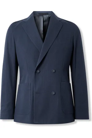 OFFICINE GENERALE Leon Double-Breasted Striped Cotton-Seersucker Jacket - Men - - IT 48