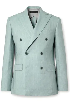 BRIONI Double-Breasted Herringbone Linen, Wool and Silk-Blend Suit Jacket - Men - - IT 48