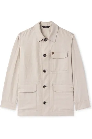 BRIONI Logo-Appliquéd Wool, Linen and Silk-Blend Overshirt - Men - - L