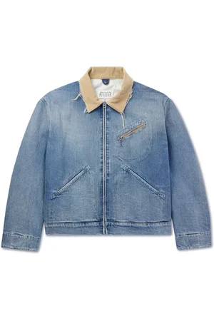Maison Margiela Distressed Corduroy-Trimmed Denim Jacket - Men - - IT 52