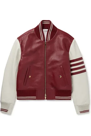 Thom Browne Striped Full-Grain Leather Bomber Jacket - Men - - 3