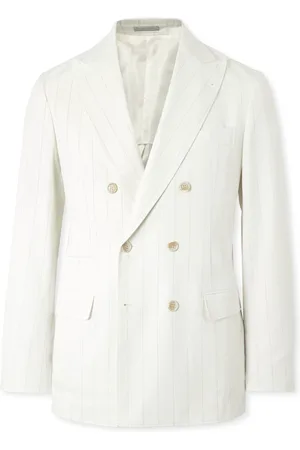 Brunello Cucinelli Double-Breasted Pinstriped Wool and Cotton-Blend Twill Blazer - Men - - IT 52
