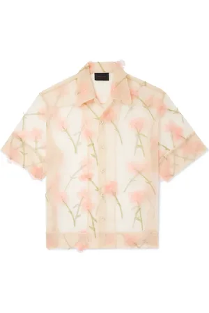 Simone Rocha Carnation Convertible-Collar Appliquéd Embroidered Organza Shirt - Men - - L