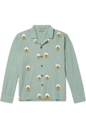 Kartik Research Camp-Collar Embellished Embroidered Cotton Shirt - Men - - XL