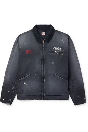 SAINT MXXXXXX Corduroy-Trimmed Logo-Embroidered Distressed Cotton-Canvas Jacket - Men - - S