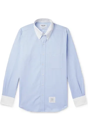 Thom Browne Button-Down Collar Logo-Appliquéd Striped Cotton-Poplin Shirt - Men - - 2