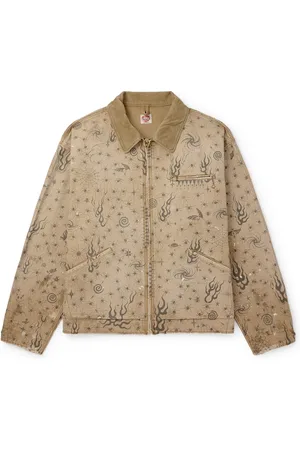 SAINT MXXXXXX Dr. Woo Corduroy-Trimmed Distressed Printed Cotton-Canvas Jacket - Men - - L