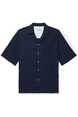 OFFICINE GENERALE Eren Camp-Collar Organic Cotton-Blend Seersucker Shirt - Men - - XS