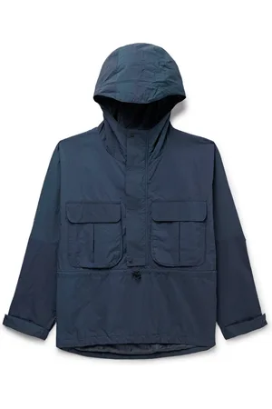 BLUE BLUE JAPAN Indigo-Dyed Nylon-Seersucker Half-Zip Hooded Anorak - Men - - S