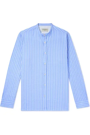 OFFICINE GENERALE Gaston Granddad-Collar Striped Cotton Shirt - Men - - L