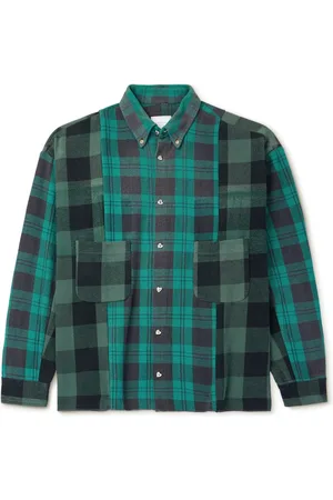 READYMADE Button-Down Collar Patchwork Checked Cotton-Flannel Shirt - Men - - 1