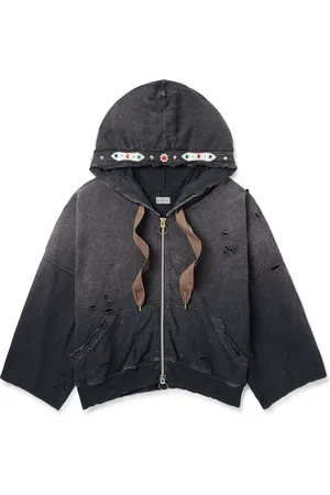 KAPITAL Embelished Distressed Cotton-Jersey Zip-Up Hoodie - Men