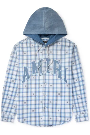 AMIRI Denim-Trimmed Logo-Appliquéd Checked Cotton-Flannel Hooded Overshirt - Men - - S/M
