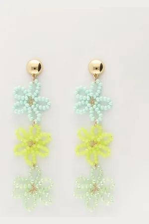 My Jewellery Statement oorbellen met 3 groene bloemen