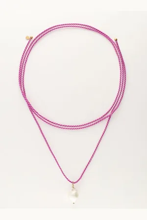 My Jewellery Sunrocks paarse touwketting met zoetwaterparel