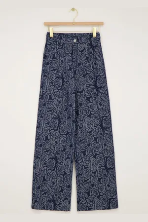 My Jewellery Blauwe denim jeans met rozen