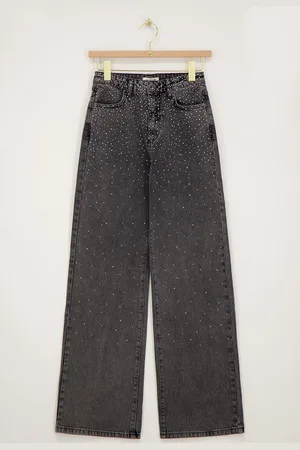 My Jewellery Grijze wide leg jeans met strass