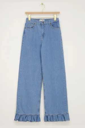 My Jewellery Lichtblauwe wide leg jeans met ruffles