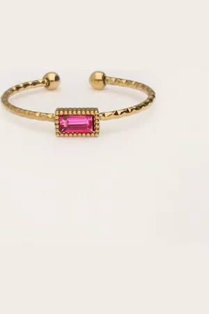 My Jewellery Minimalistische ring met vierkante roze strass