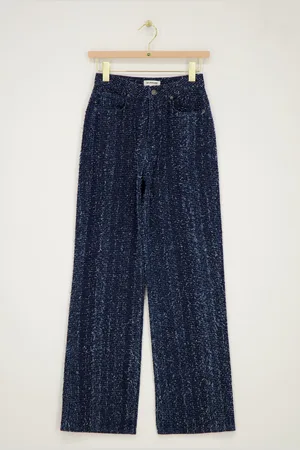My Jewellery Donkerblauwe bouclé wide leg jeans