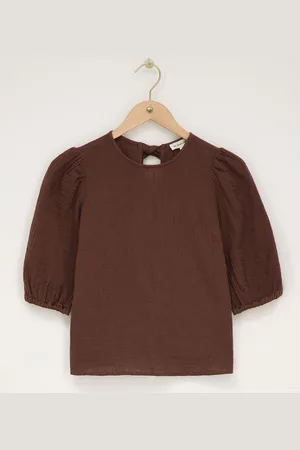 My Jewellery Bruine top met strikjes&pofmouwen