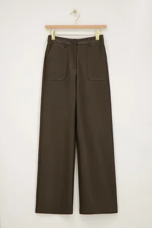 My Jewellery Donkergroene leather look broek met zakken