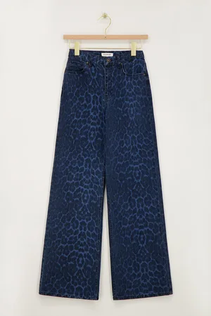 My Jewellery Blauwe denim jeans met panterprint