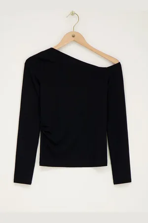 My Jewellery Zwarte asymmetrische top met lange mouwen
