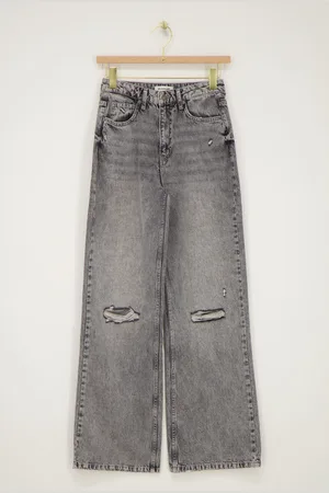 My Jewellery Grijze wide leg jeans met gaten