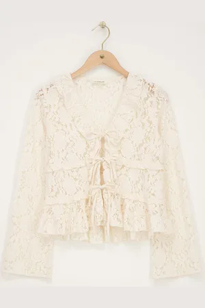 My Jewellery Witte kanten top met lange mouwen en strikjes