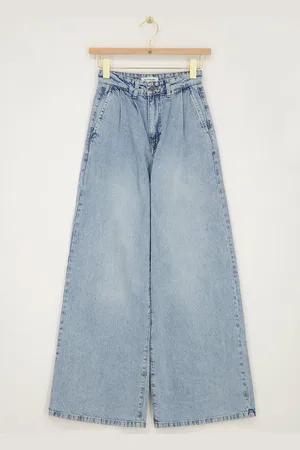 My Jewellery Blauwe denim wide leg jeans met plooien