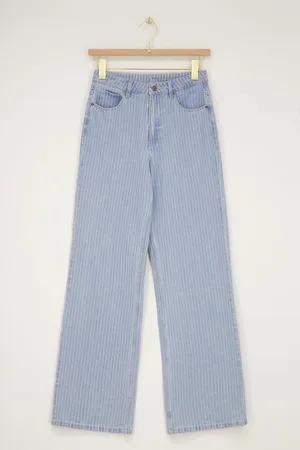 My Jewellery Blauwe wide leg jeans met strepen