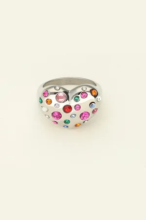My Jewellery Universe statement ring met hart en gekleurde steentjes