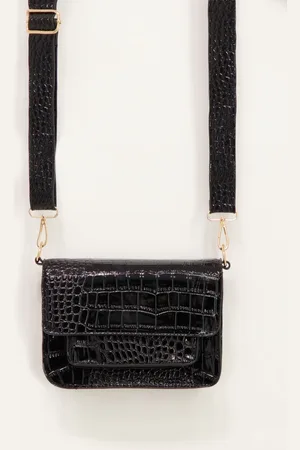 My Jewellery Zwarte schoudertas croco print